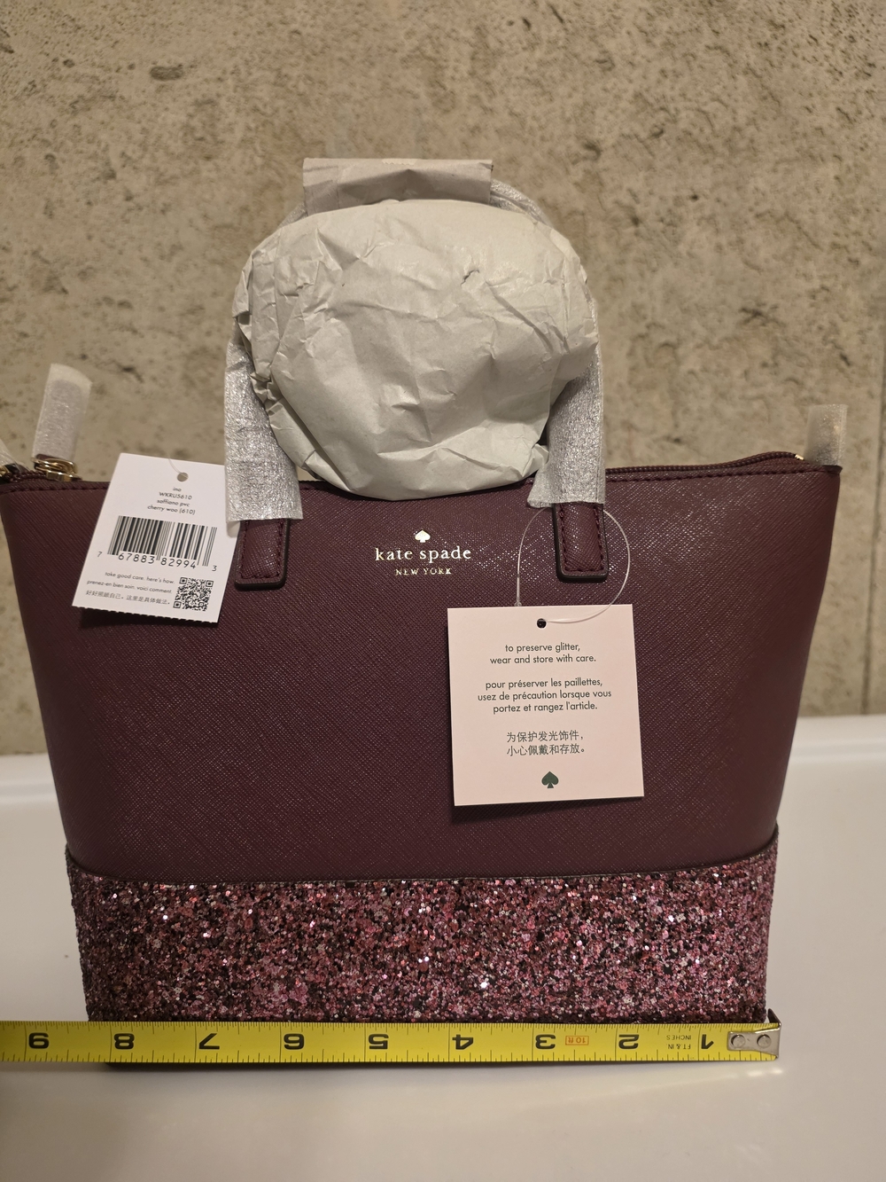 kate spade plum and pink glitter tote